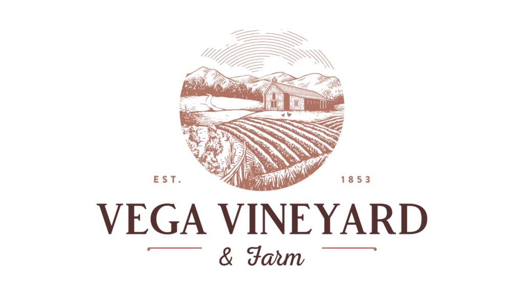 The logo for vega vineyard and farm.